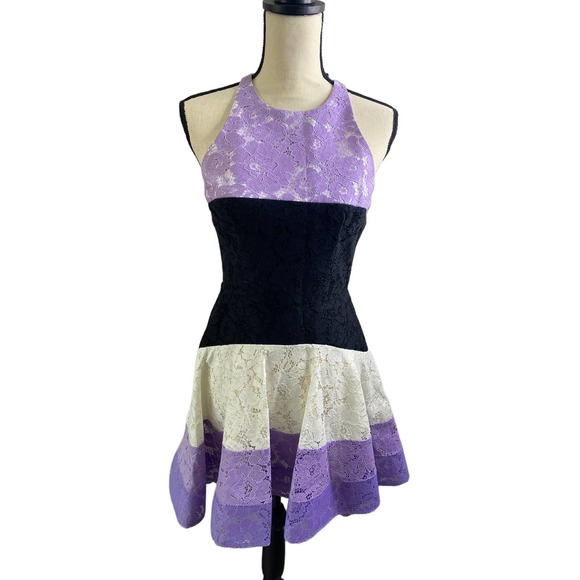 Alex Perry Color Block Lace Embroidery Mini Dress Size 8UK or 4US - Picture 1 of 14